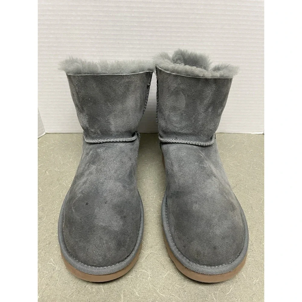 UGG Classic Double Bow Mini‎ Geyser Water Resistant Boot Gray Shearling Lined 7